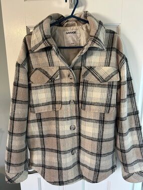 Garage Beige and Cream Plaid Teddy Jacket (Fits like a Small)